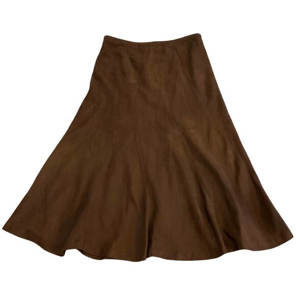 Koret Brown Suede Midi Skirt Size 12 A-Line Faux Suede Flowy Classic Skirt - Picture 2 of 7